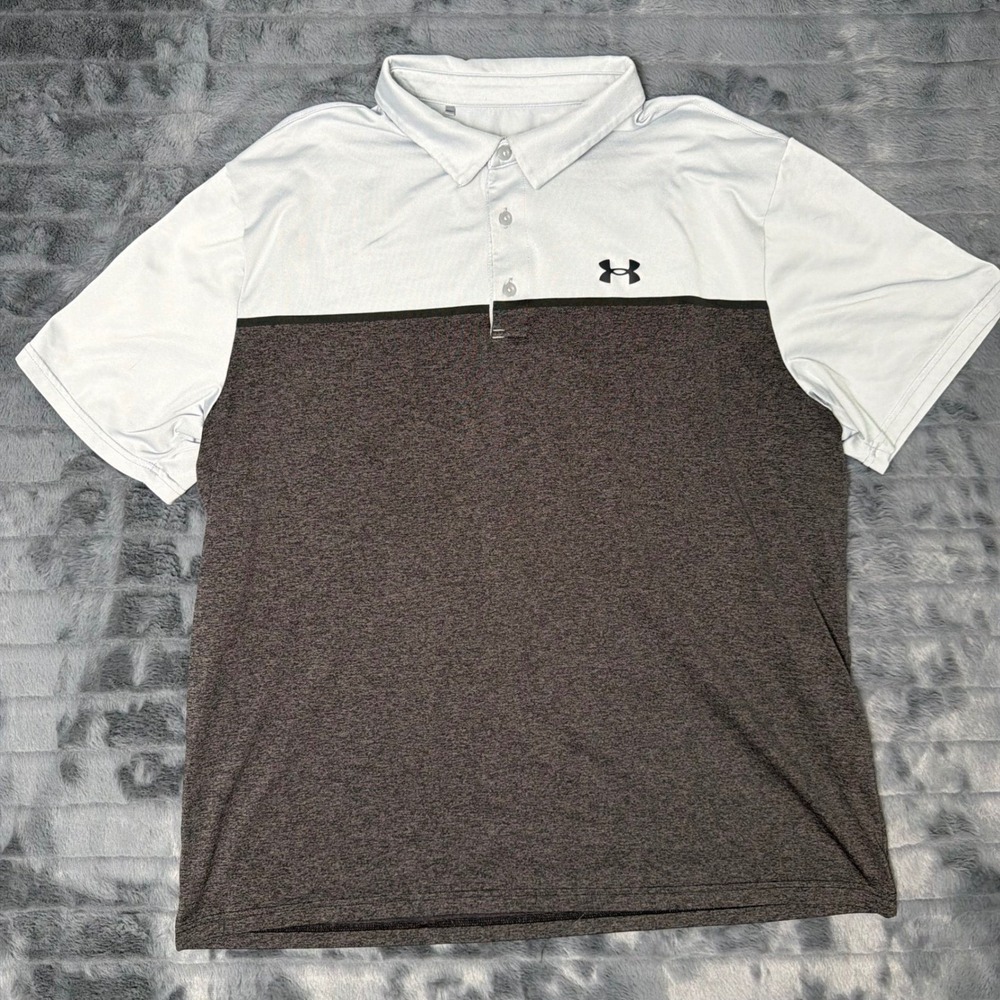 Under Armour Mens Playoff Polo Shirt XXL Gray Colorblock HeatGear Golf Top 6213